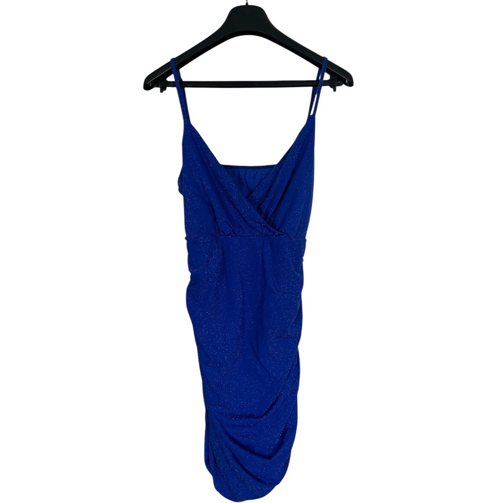 3/$20 Blue Glitter Spaghetti Strap Ruched Mini Dress